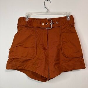 Derek Lam High Waist Belted Cargo Shorts Rust Orange Front Pockets